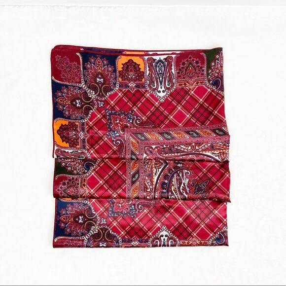 Vintage Scarf Burgundy Navy Paisley Pattern Square - Picture 6 of 8
